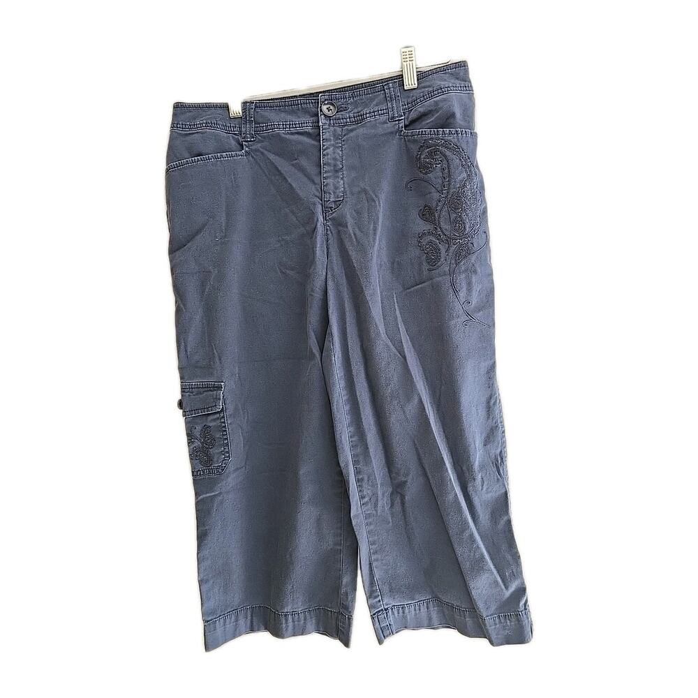 Y2k Croft & Barrow Blue Floral Embroidered Paisley Cropped Capri Pants Woman 10